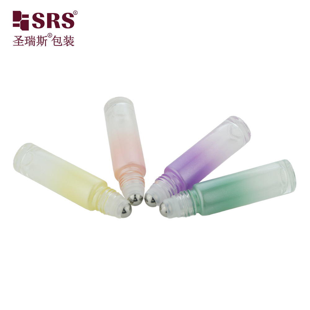 Wholesale Empty Essential Oil Perfume 10ml Frosted Colorful Glass Roll on Bottle with Metal Roller Ball