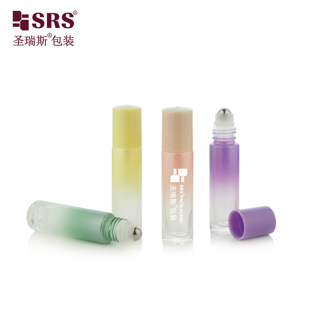 Wholesale Empty Essential Oil Perfume 10ml Frosted Colorful Glass Roll on Bottle with Metal Roller Ball