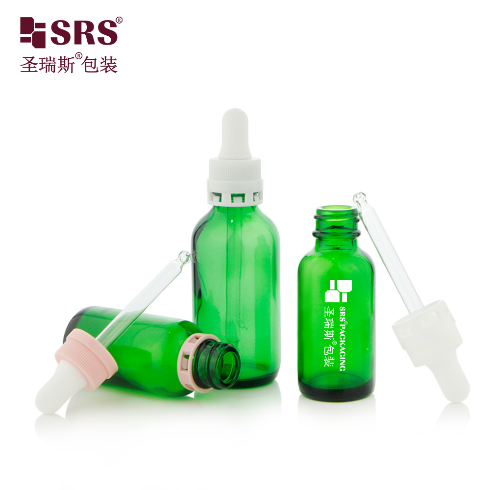 Safety ring 15ml 30ml 60ml glass essential oil bottle with dropper custom color empty packaging