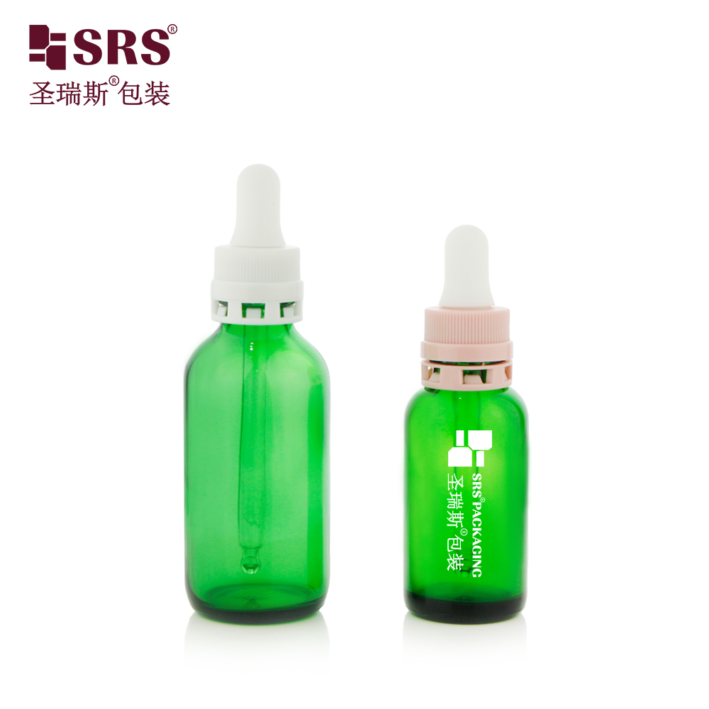 Safety ring 15ml 30ml 60ml glass essential oil bottle with dropper custom color empty packaging