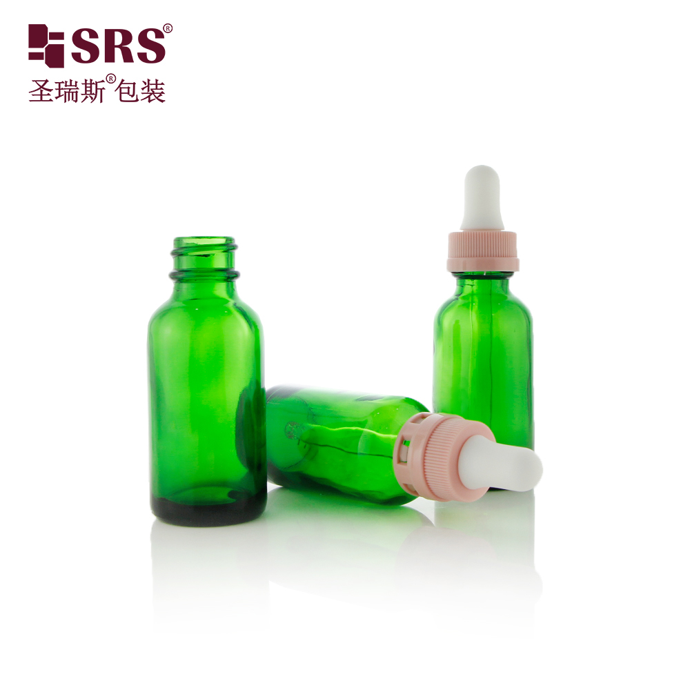 Safety ring 15ml 30ml 60ml glass essential oil bottle with dropper custom color empty packaging