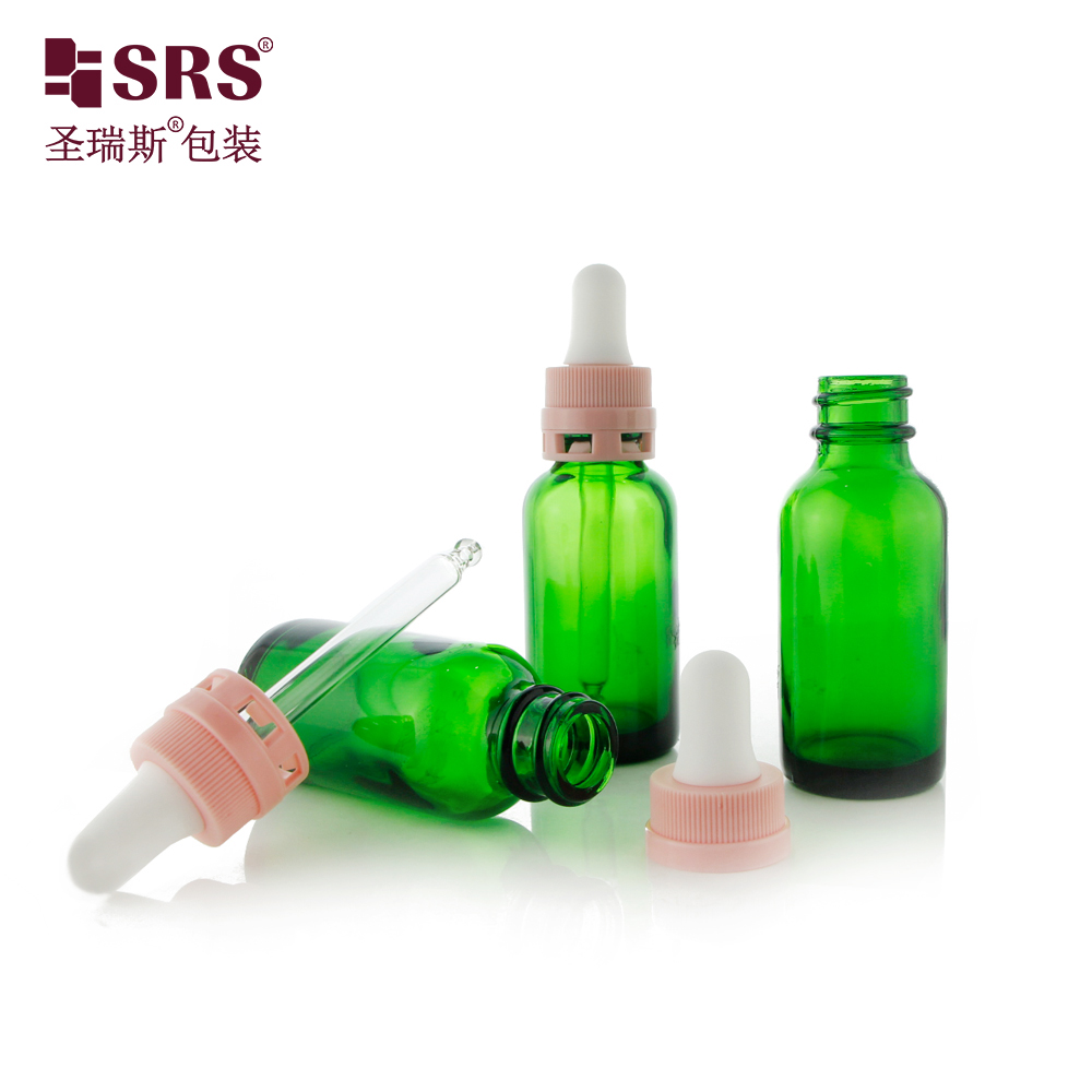 Safety ring 15ml 30ml 60ml glass essential oil bottle with dropper custom color empty packaging