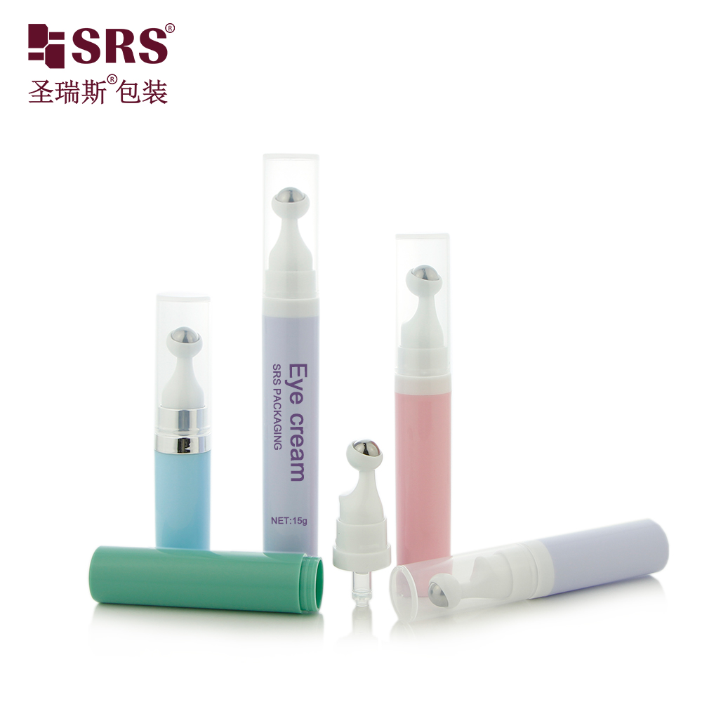 SRS 7.5ml 10ml 15ml Plastic Airless Bottle Vacuum PP Eye Cream with Roll Ball Lotion Cosmetic Travel Packaging