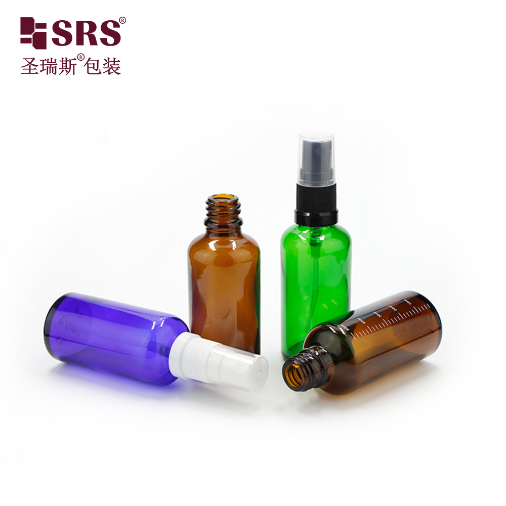 Brown blue green transparent clear empty boston shape glass bottle with sprayer