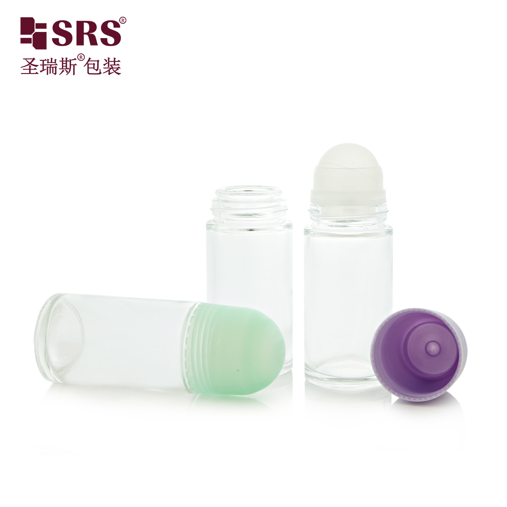 60ml Glass Clean Beauty Packaging Deodorant Roll on Bottle with Two Different Cap