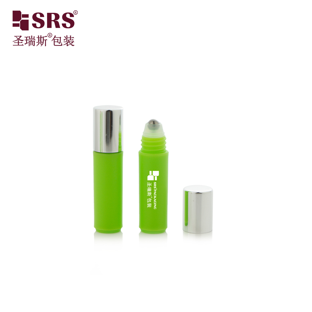 Eco-friendly PP Plastic Mini Round Empty Bright Perfume Sample Packaging Bottle with Steel Roller Ball Rose Gold Cap