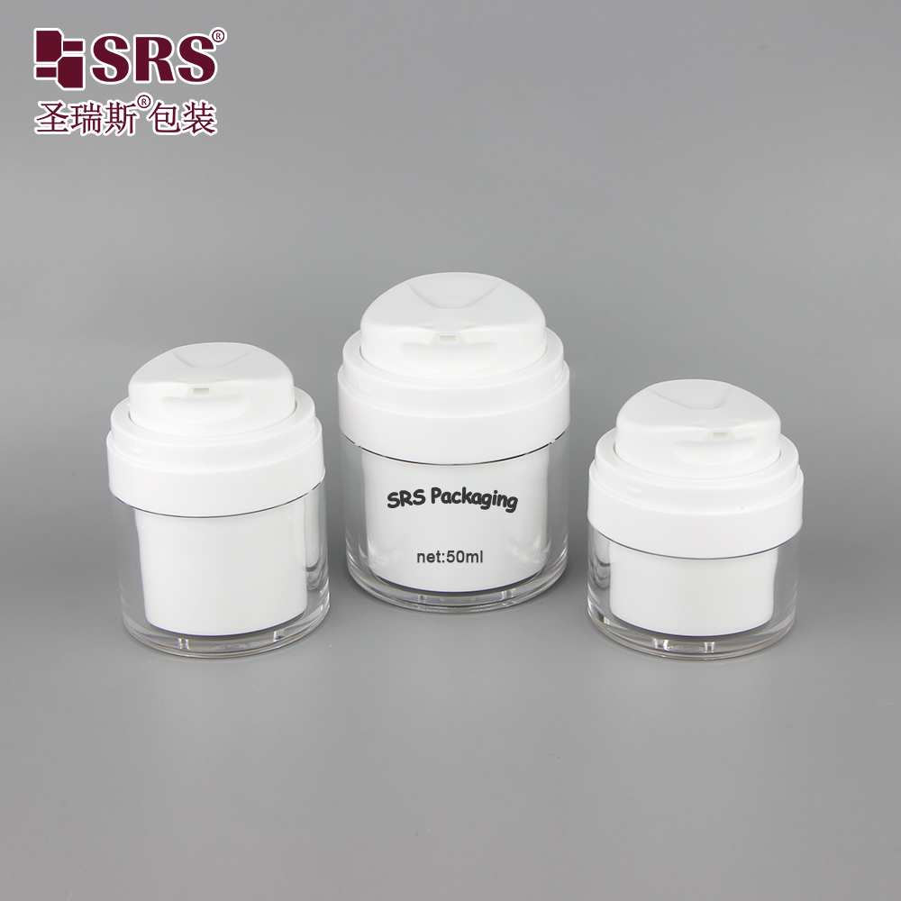 SRS Factory Price Empty 15ml 30ml 50ml Custom Injection Painting Metalized Color MS PP Airless Jar