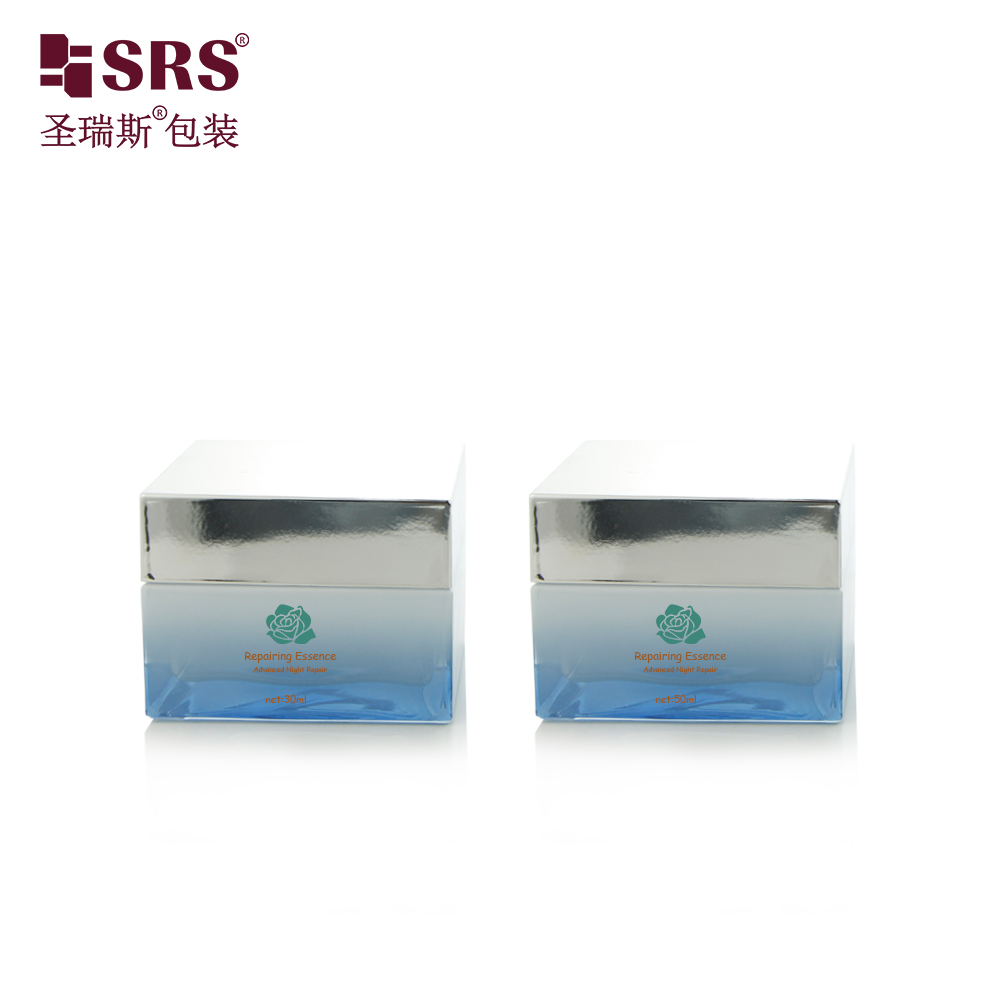 Custom Skin Care Packaging 30ml 50ml Round Black Gradient Blue Glass Jar with Lids
