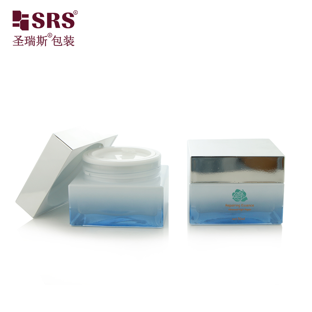 Custom Skin Care Packaging 30ml 50ml Round Black Gradient Blue Glass Jar with Lids