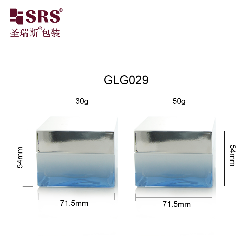 Custom Skin Care Packaging 30ml 50ml Round Black Gradient Blue Glass Jar with Lids