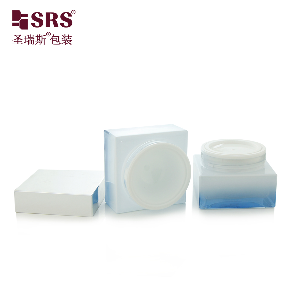Custom Skin Care Packaging 30ml 50ml Round Black Gradient Blue Glass Jar with Lids