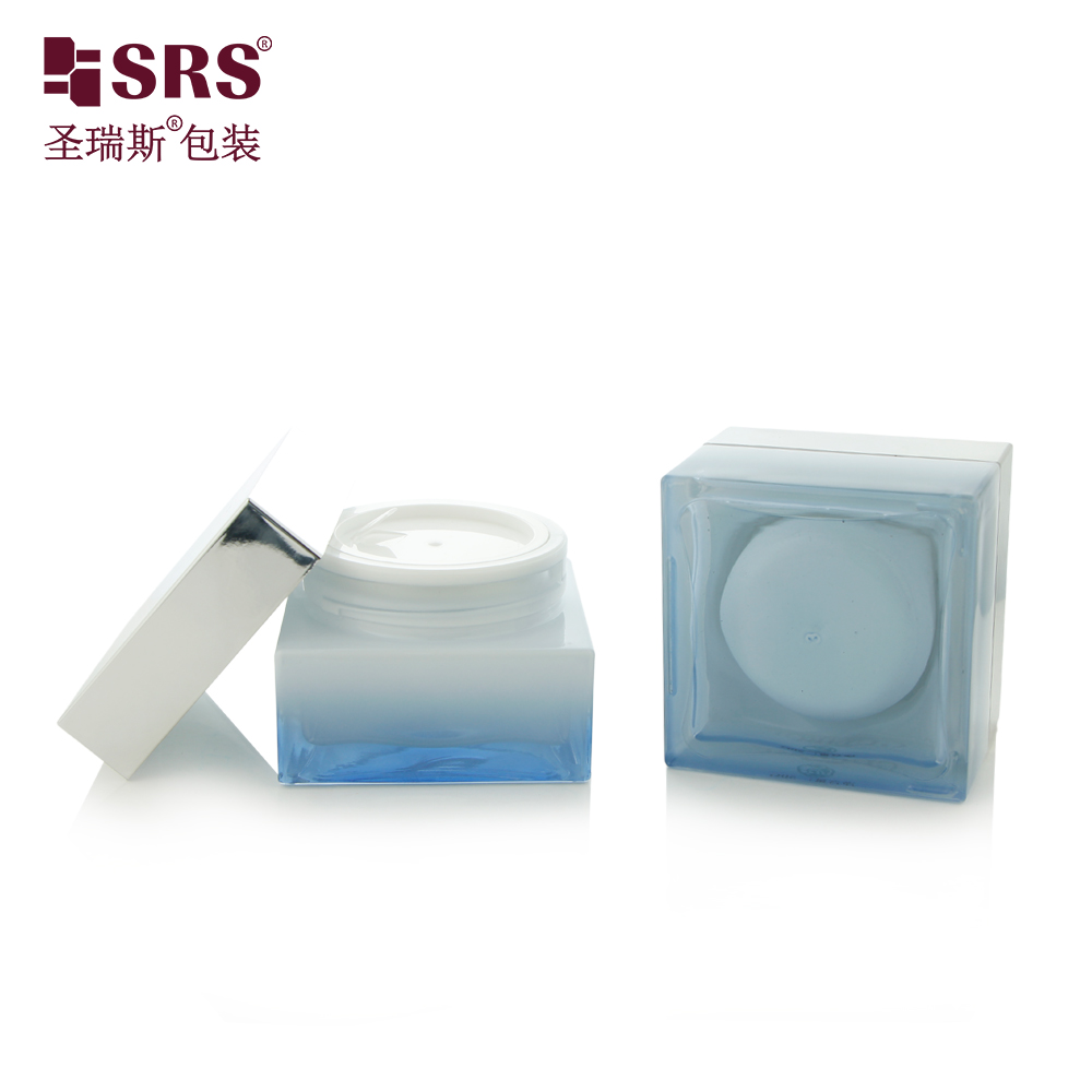 Custom Skin Care Packaging 30ml 50ml Round Black Gradient Blue Glass Jar with Lids