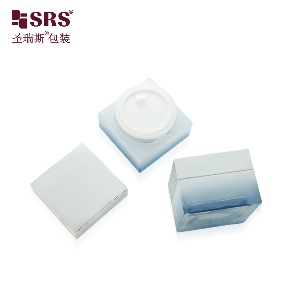 Custom Skin Care Packaging 30ml 50ml Round Black Gradient Blue Glass Jar with Lids