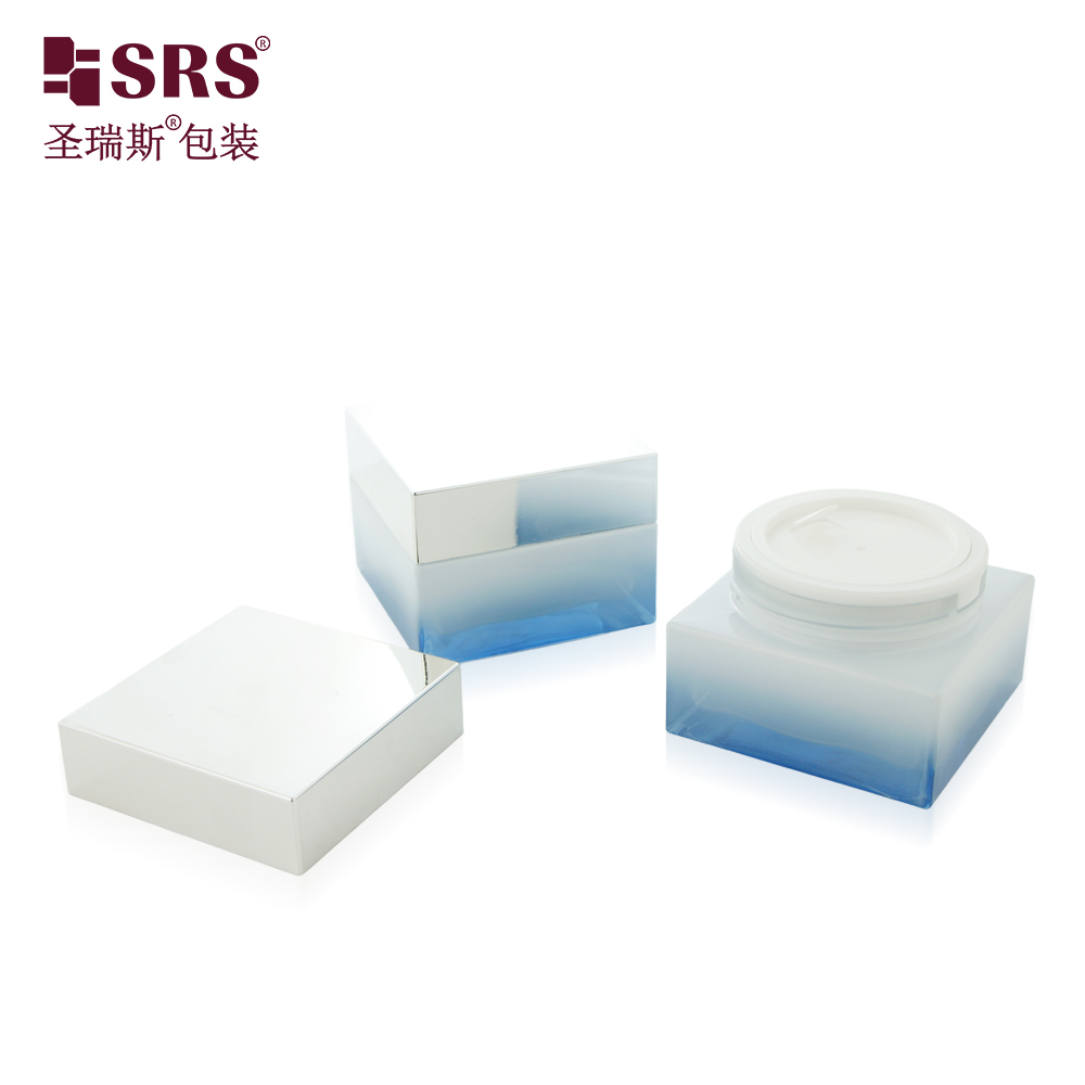 Custom Skin Care Packaging 30ml 50ml Round Black Gradient Blue Glass Jar with Lids