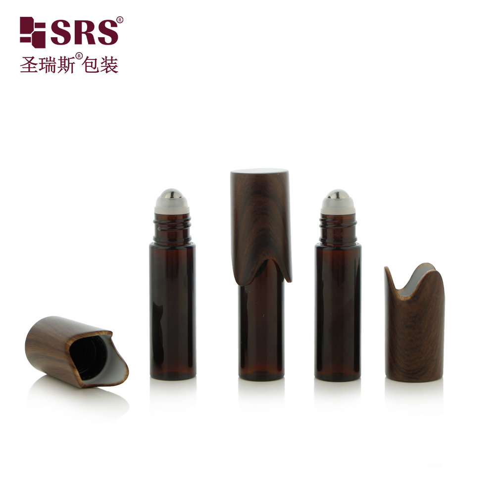 Unique Cap Roll on Bottle Cosmetic Packaging 10ml Amber PET Roller Travel Bottle
