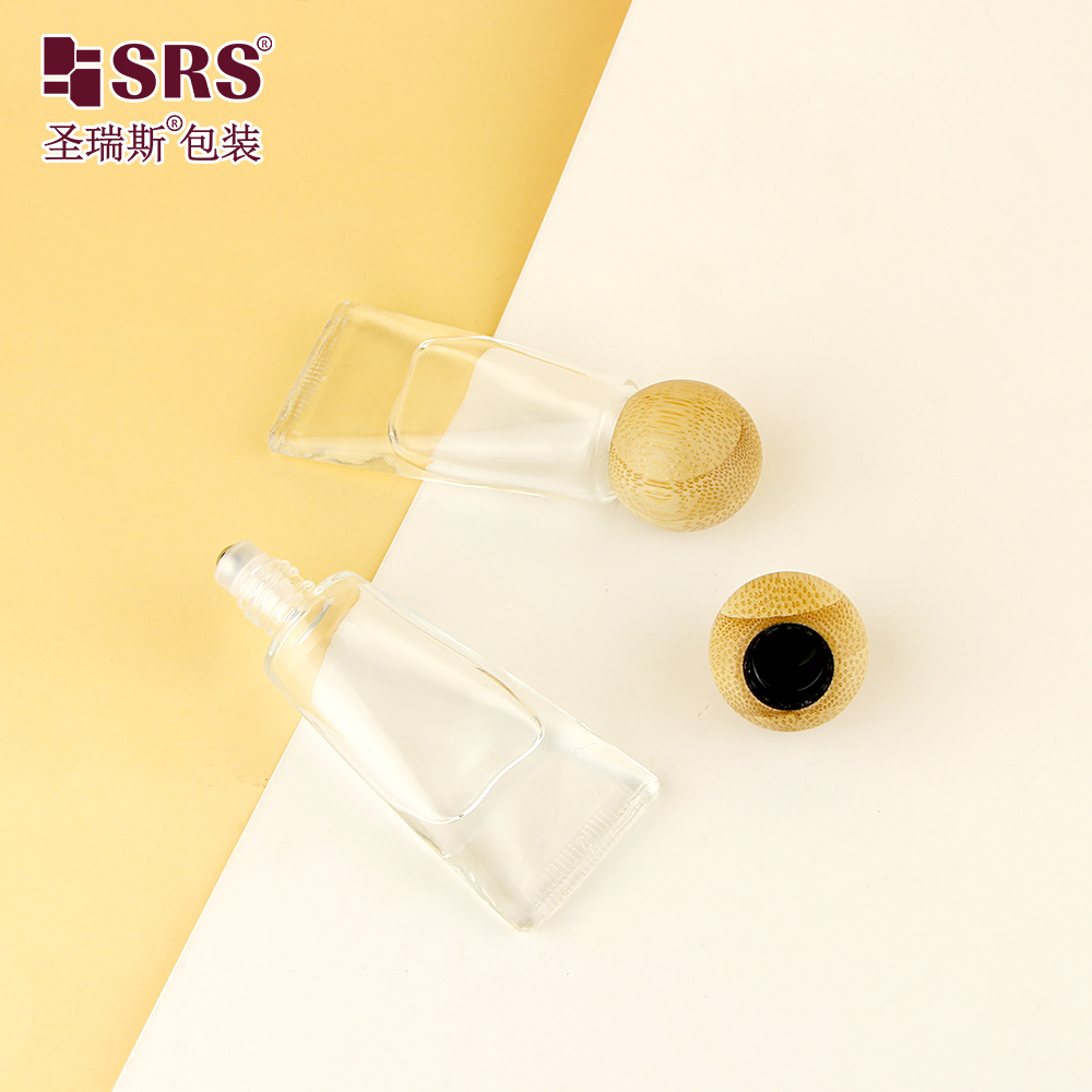 Clear Perfume Spray Bottle Essential Oil 10ml Glass Roll on Bottle with Wood Bamboo Lid