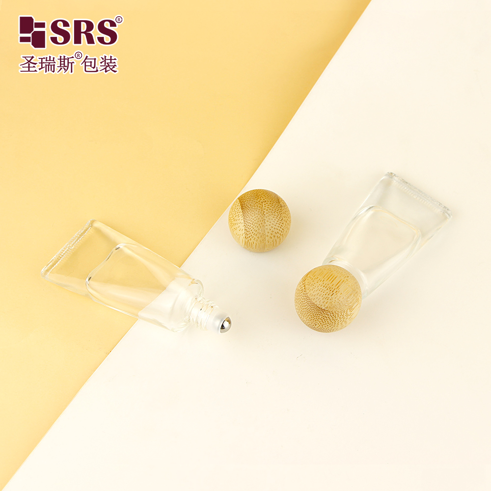 Clear Perfume Spray Bottle Essential Oil 10ml Glass Roll on Bottle with Wood Bamboo Lid
