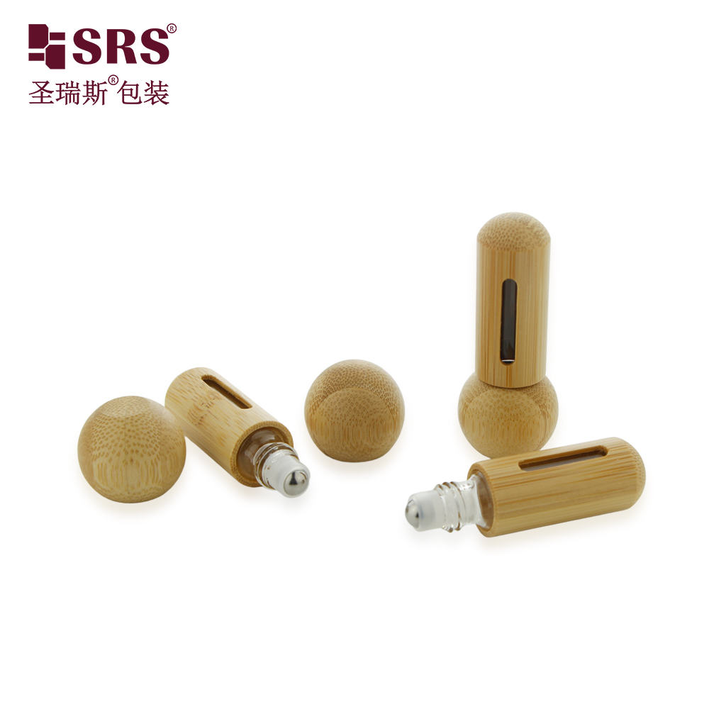New Bamboo Roll on Bottle 5ml Glass Perfume Roller Bottle With Ball Cap