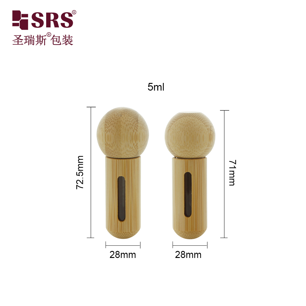 New Bamboo Roll on Bottle 5ml Glass Perfume Roller Bottle With Ball Cap