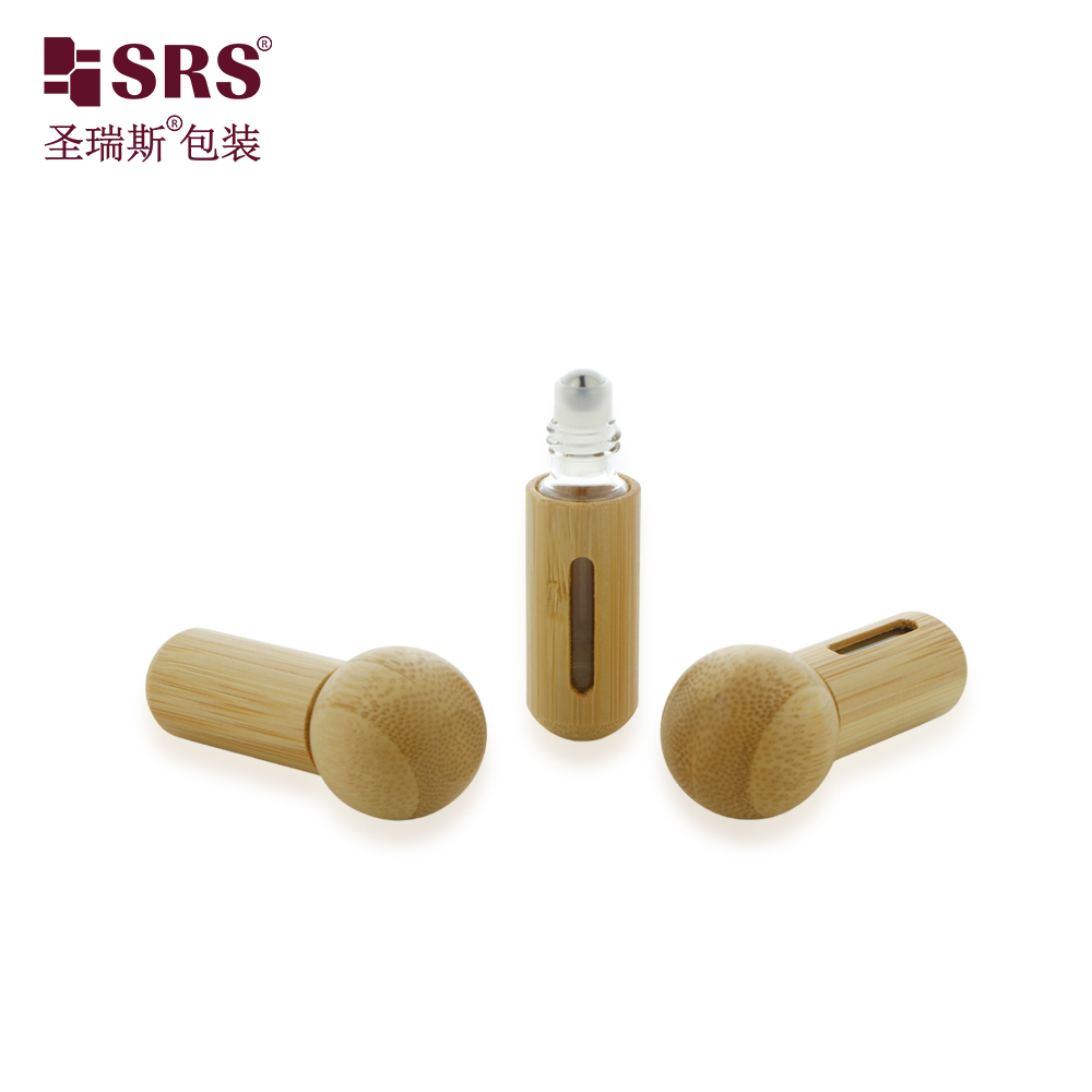 New Bamboo Roll on Bottle 5ml Glass Perfume Roller Bottle With Ball Cap