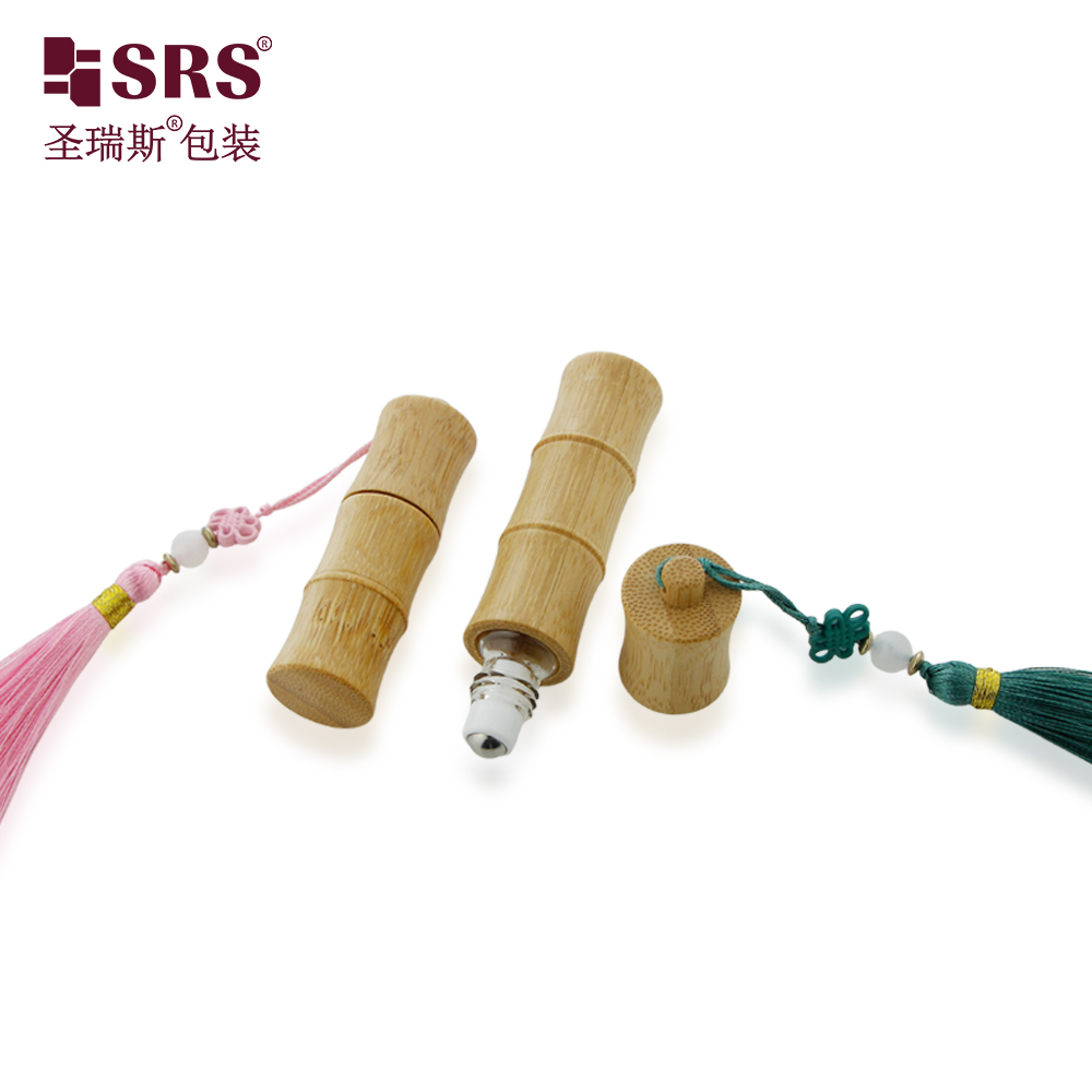 New Product Bamboo-joint Shape Outer Roll 5ml 10ml Essential Oil Roller Bottles with Hook