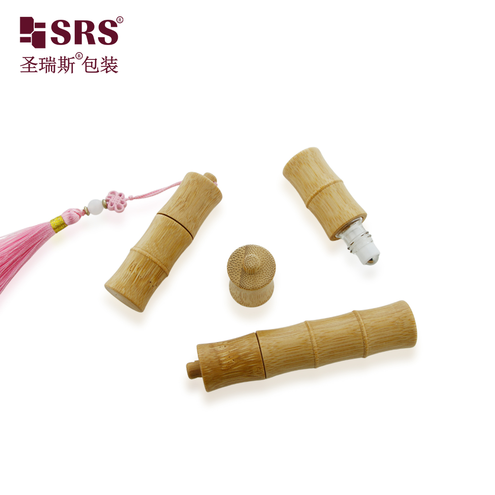 New Product Bamboo-joint Shape Outer Roll 5ml 10ml Essential Oil Roller Bottles with Hook