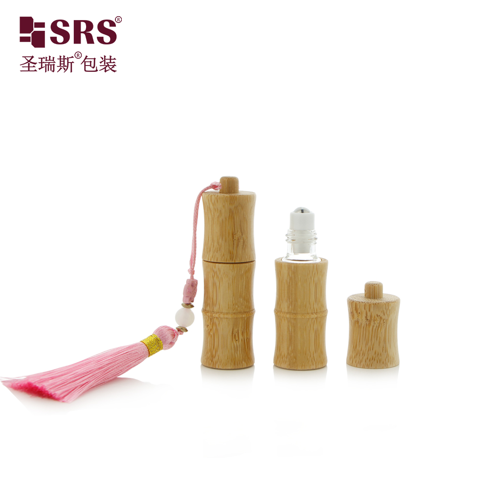 New Product Bamboo-joint Shape Outer Roll 5ml 10ml Essential Oil Roller Bottles with Hook