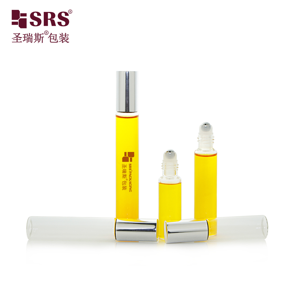 Wholesale Custom Transparent Slim 17mm Glass Roll on Bottle 8ml 10ml 15ml With Silver Metal Cap