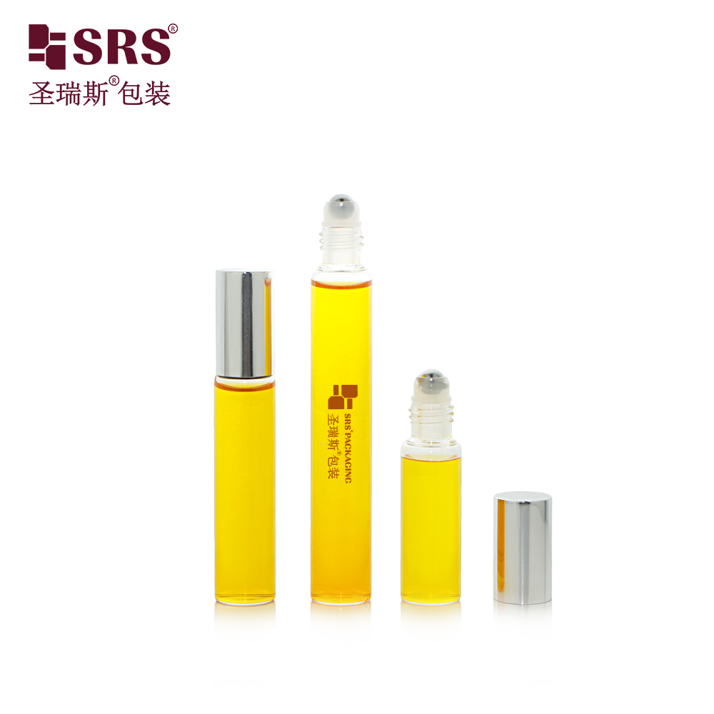 Wholesale Custom Transparent Slim 17mm Glass Roll on Bottle 8ml 10ml 15ml With Silver Metal Cap
