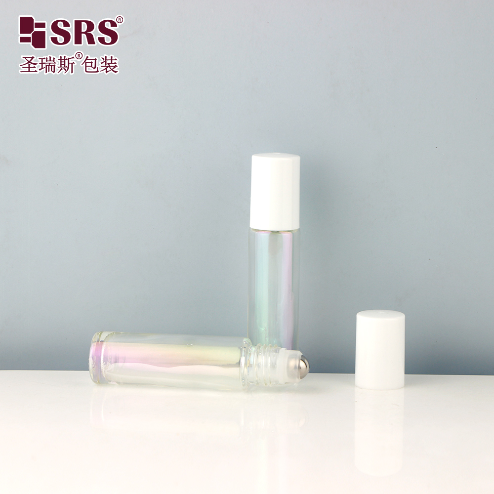 Empty Spraying Gradient Colored Glass Bottle with Steel Roller Ball for Essential Oil