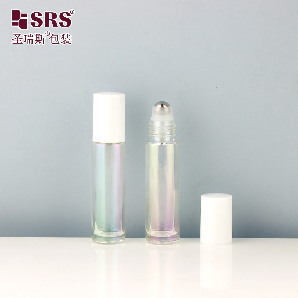 Empty Spraying Gradient Colored Glass Bottle with Steel Roller Ball for Essential Oil