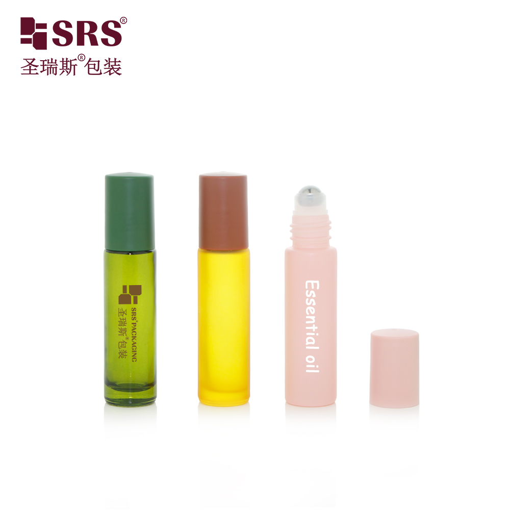 Empty Spraying Gradient Colored Glass Bottle with Steel Roller Ball for Essential Oil