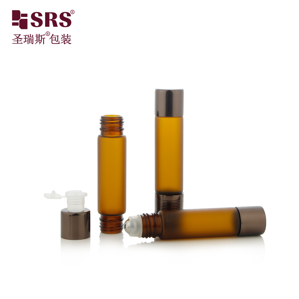 Leakproof UV Protection Dual-Ended Amber Glass Bottles Roller Ball with Aluminum Cap