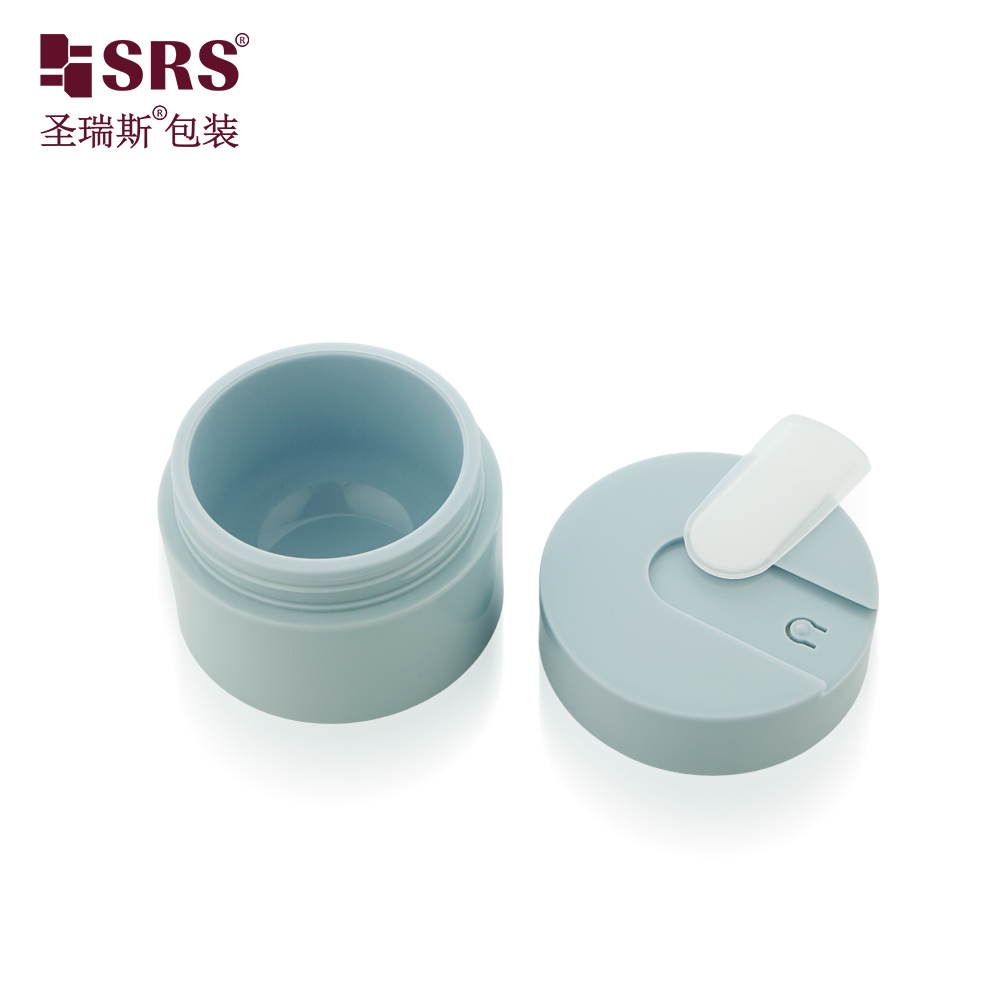 50g 100g Blue Plastic Tooth Powder Jar with Hand Pull Spoon for Skin Care Cream