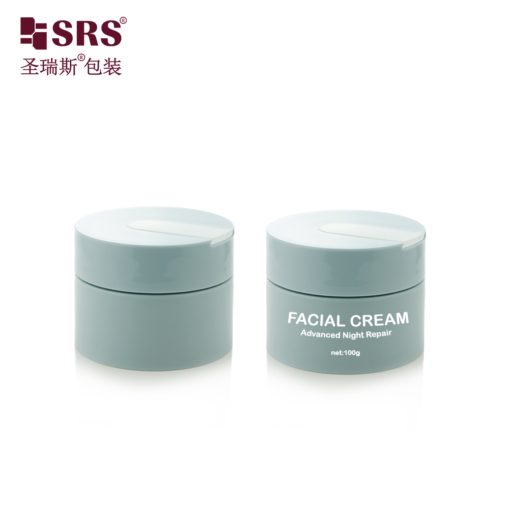 50g 100g Blue Plastic Tooth Powder Jar with Hand Pull Spoon for Skin Care Cream