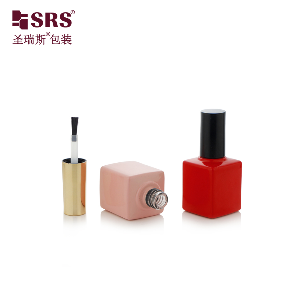 Factory Customized 15ml Nail Care Simple Nail Polish Empty Bottle Pink Red Glass with Cap and Brush Sealing Type