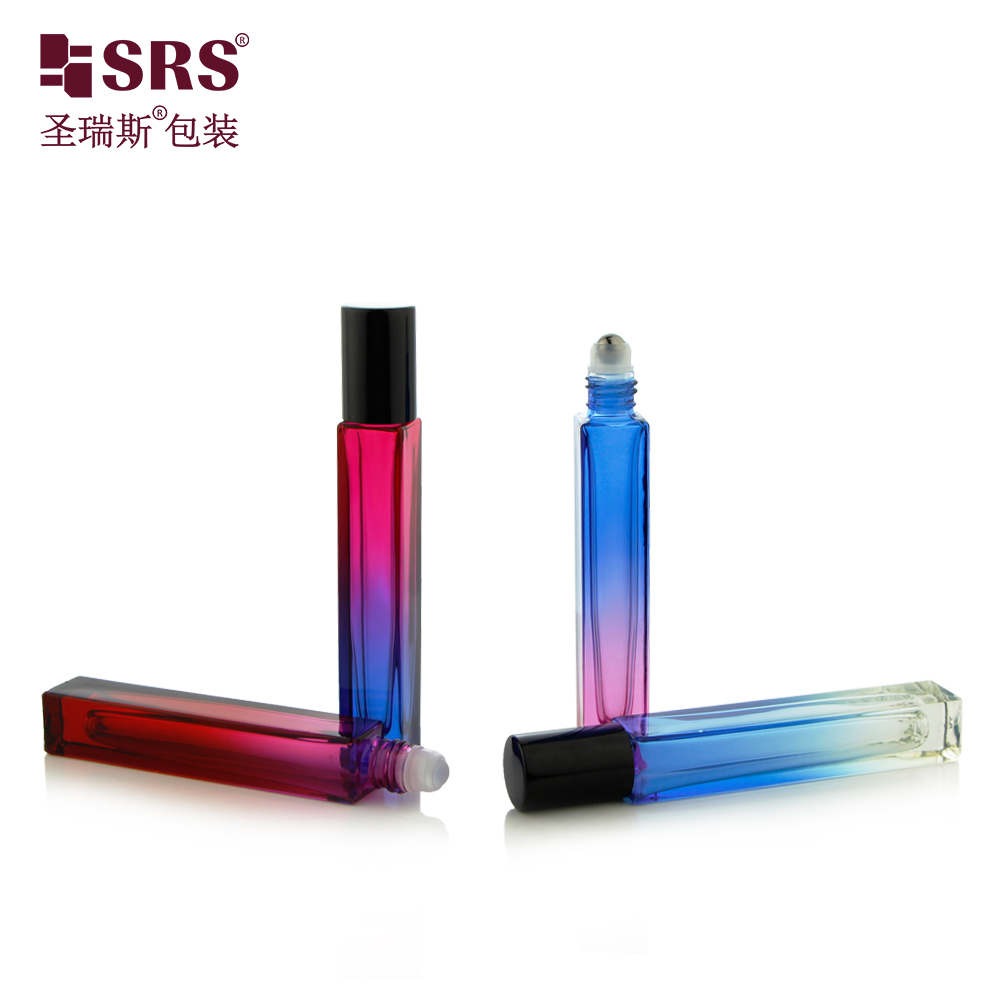 New Color Gradient Coffee Glossy Square Perfume Glass Roller Bottle