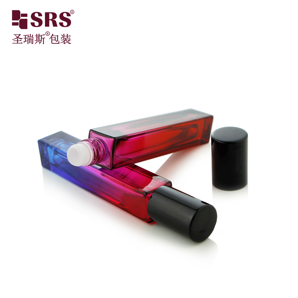 New Color Gradient Coffee Glossy Square Perfume Glass Roller Bottle