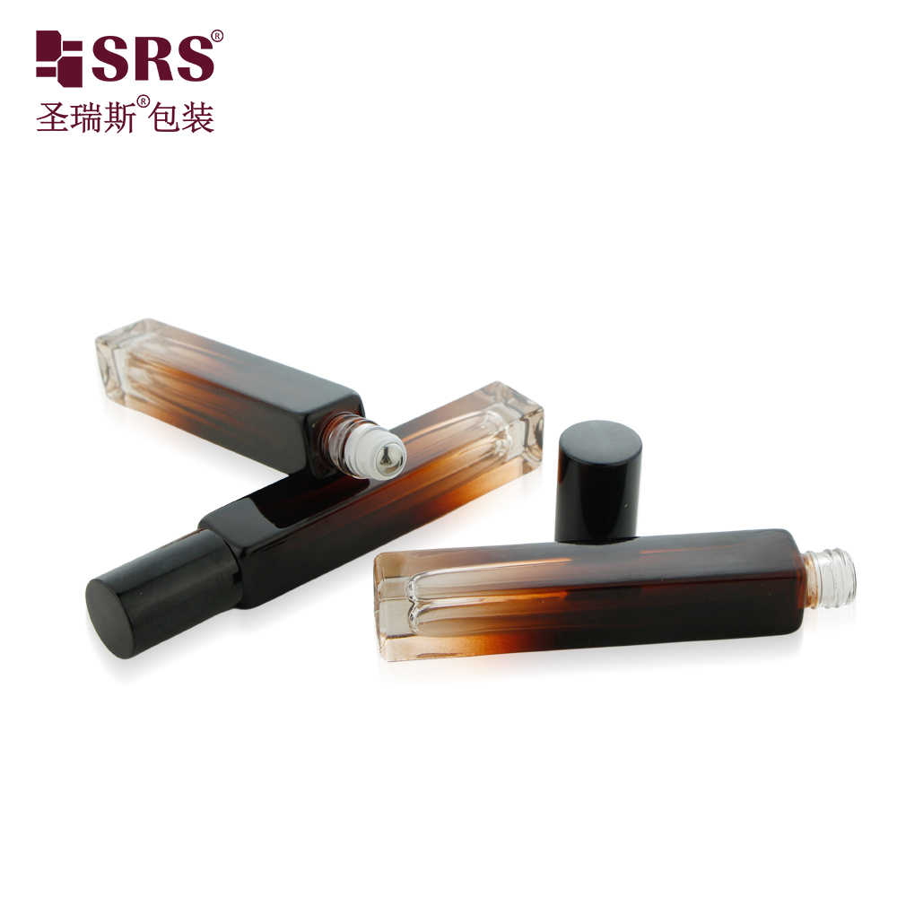 New Color Gradient Coffee Glossy Square Perfume Glass Roller Bottle