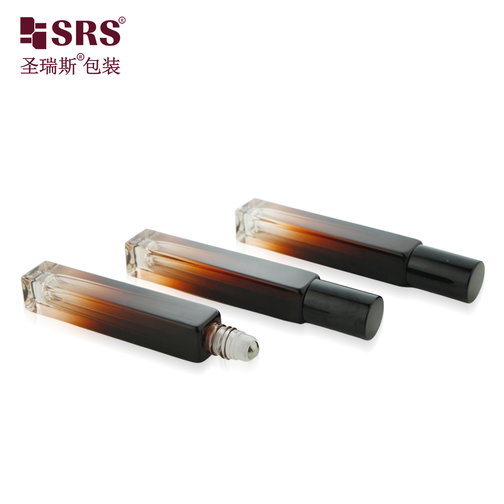 New Color Gradient Coffee Glossy Square Perfume Glass Roller Bottle