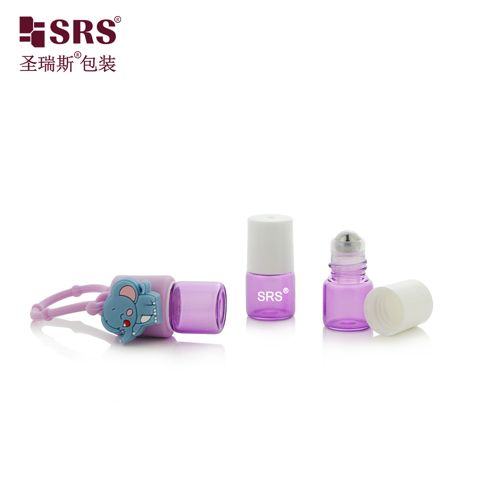 Children Care Oil Custom Color Glass 1ml Roll on Bottle with Cute Silicone case 