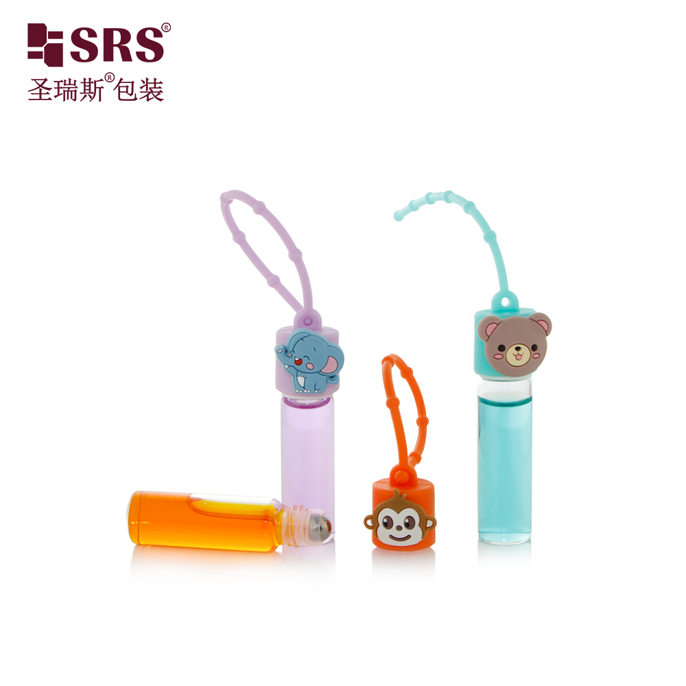 Wholesale Transparent Tube Glass Roller Bottle with Fancy Design Silicone Cover