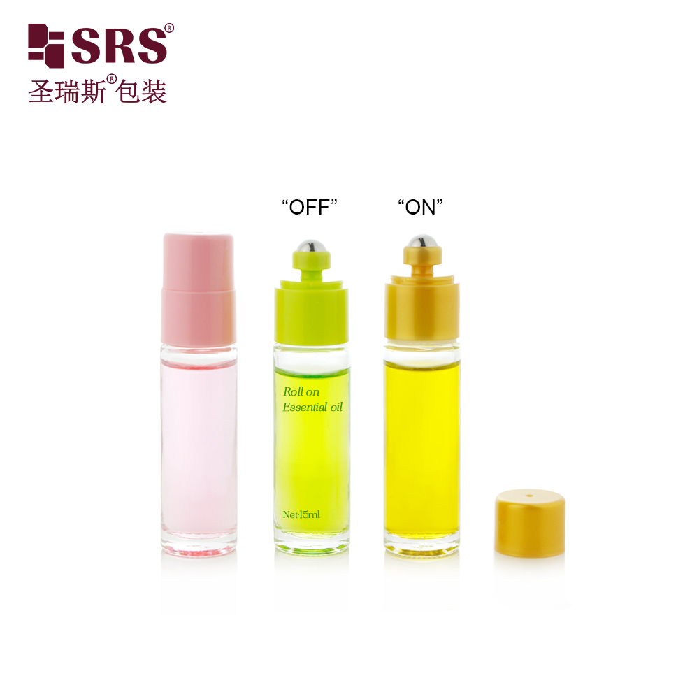New Arrival 15ml On-off Switch Design Molded Glass Roller Bottle for Perfume Skincare Oil