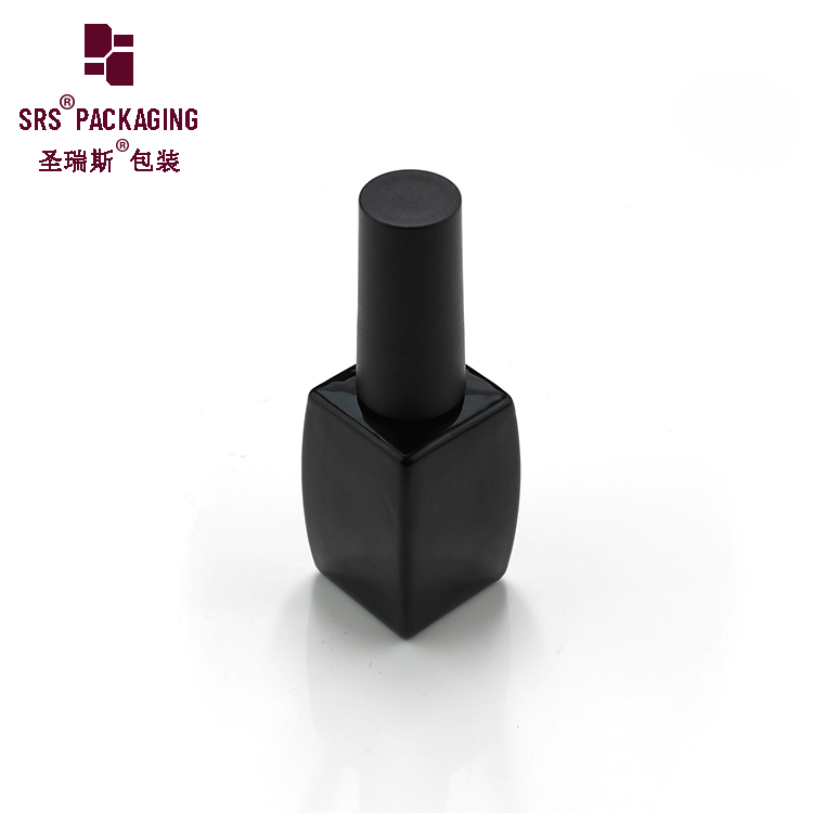 Customized Logo Printing 9ml Square Black Glass Gel Polish Bottle With Cap and Brush