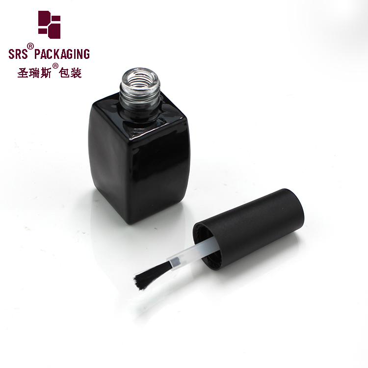 Customized Logo Printing 9ml Square Black Glass Gel Polish Bottle With Cap and Brush