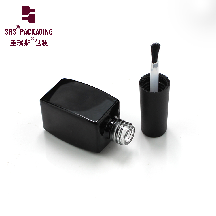 Customized Logo Printing 9ml Square Black Glass Gel Polish Bottle With Cap and Brush