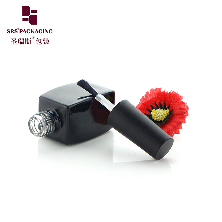 Customized Logo Printing 9ml Square Black Glass Gel Polish Bottle With Cap and Brush