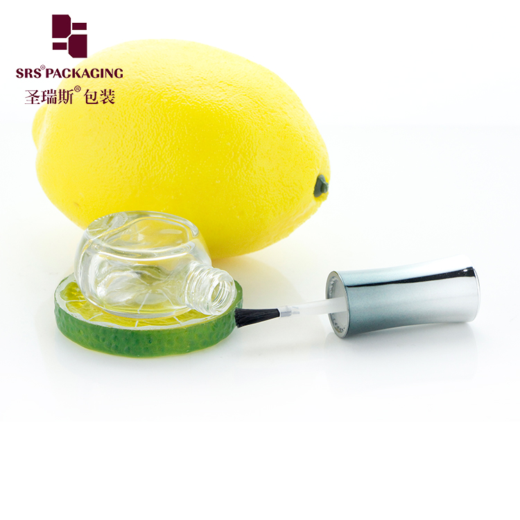 Round Clear 9ml Nail Polish Glass Bottle with Silver Blue Cap and Brush