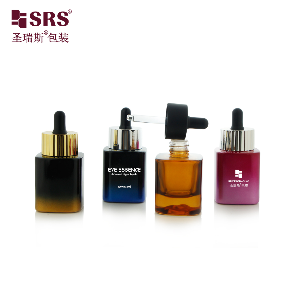 Custom Logo Square 40ml Glass Serum Dropper Bottles for Skin Care Cosmetic Hair Oil 