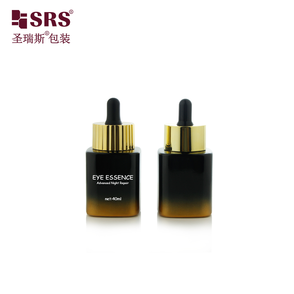 Custom Logo Square 40ml Glass Serum Dropper Bottles for Skin Care Cosmetic Hair Oil 